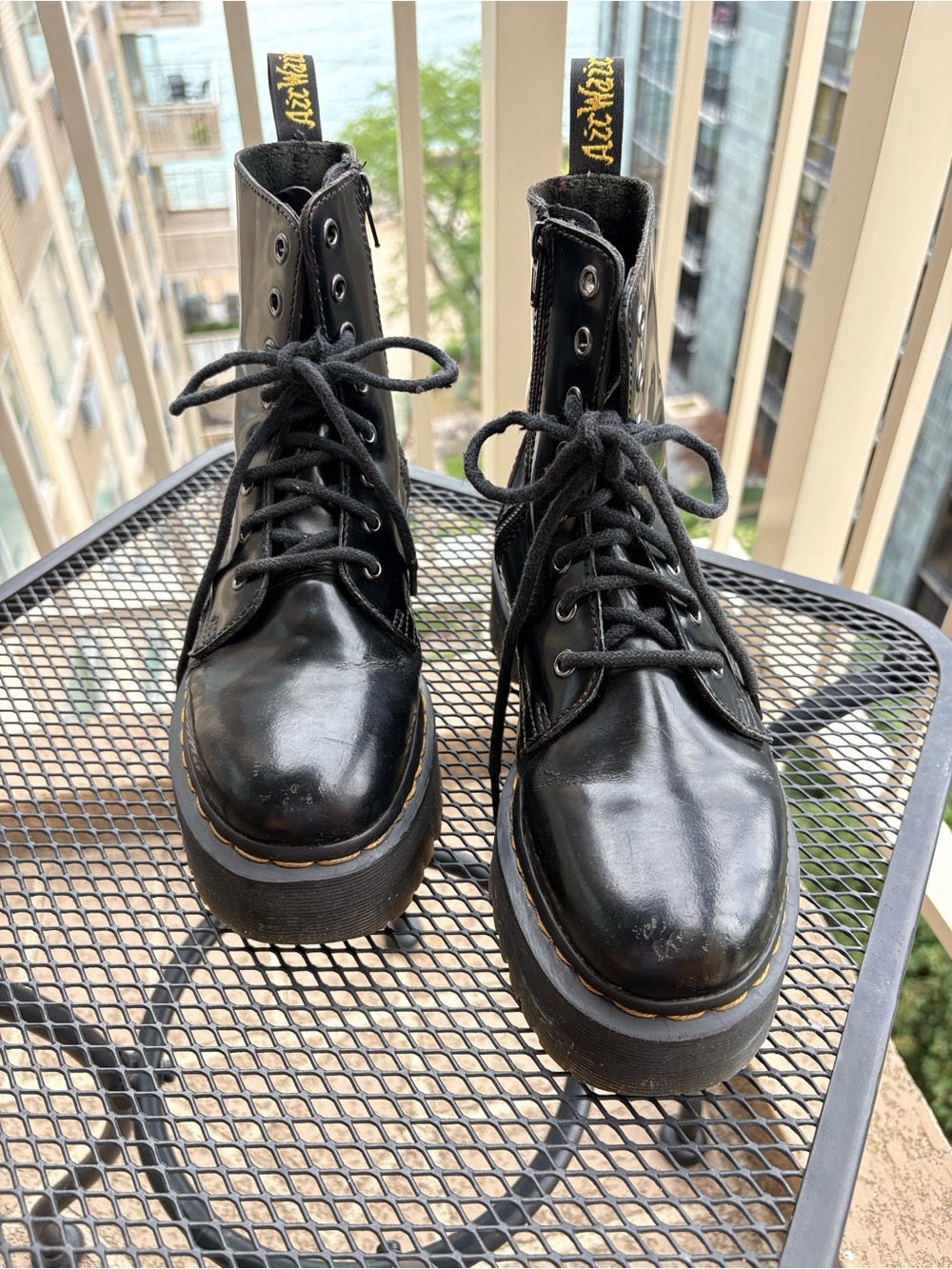 Dr. Martens Jadon Platform Boots Black Leather Side Zip Womens 7 Mens 6 UK 5